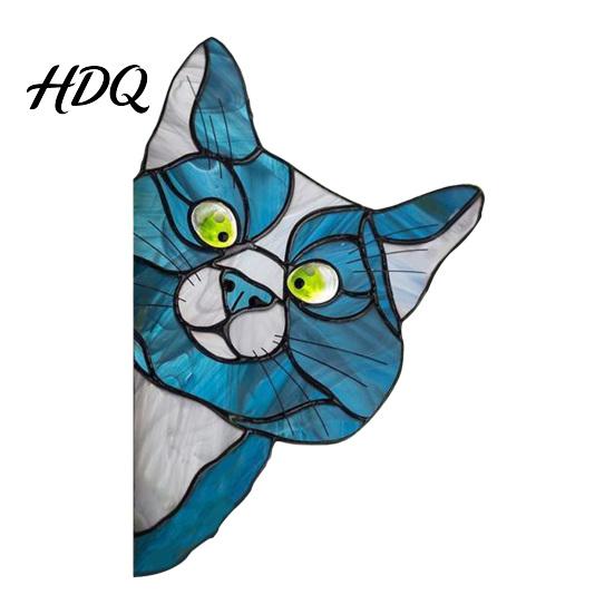 Sunlight Catching Cat Sticker Stained Glass Window Cling Vintage Colorful Kitty Decal Removable Static Cling for Door Wall Car UV-Resistant