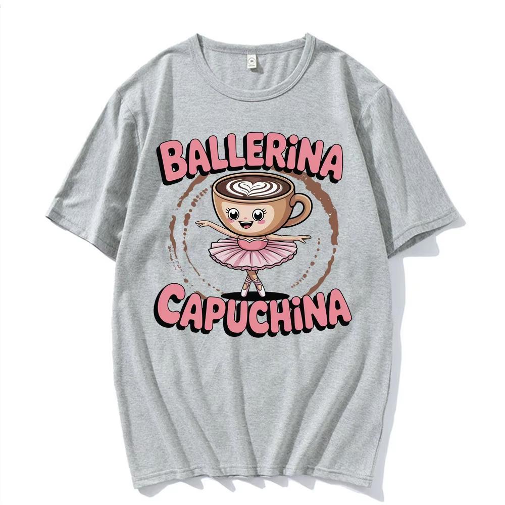 Italian Brainrot T Shirts Cute Ballerina Capuchina Funny Coffee Meme Kawaii T-shirt Men Women Retro Short Sleeve T-shirts