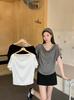 Korean Plus Size Off-Shoulder Draped Neck Short-Sleeve Top