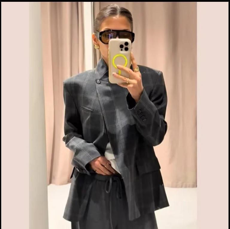 European & American Women's Fashion Plaid Suit Jacket