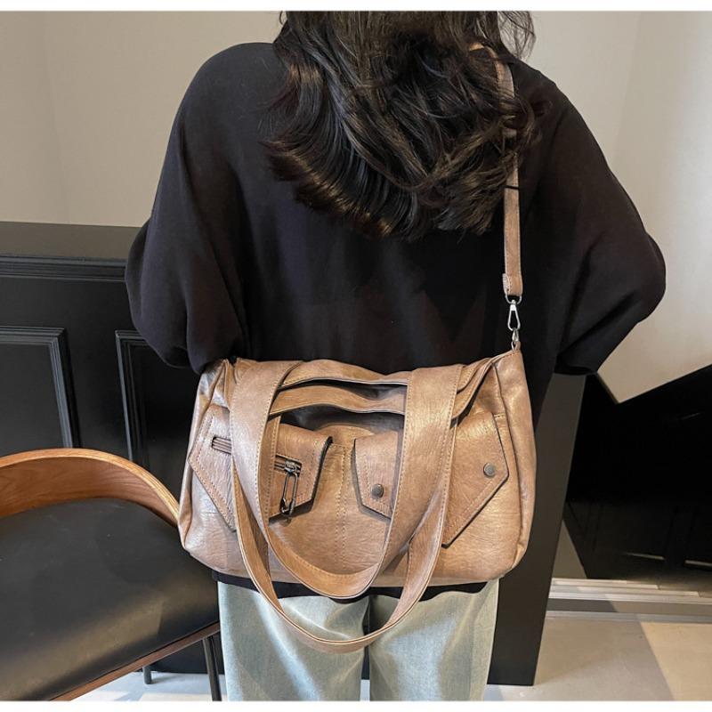 Retro shoulder bag contrasting color splicing tote bag