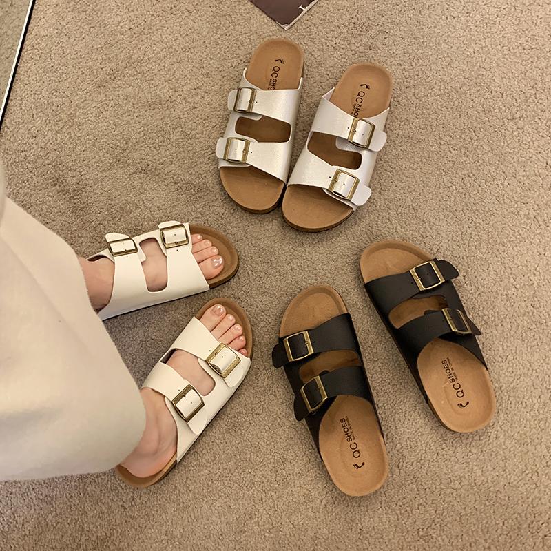 Fashion New Style Cork Footbed Popular Sandals for Women New Classic Solid Color Fashion Slippers with Arch Support Slip-on Suede Shoes