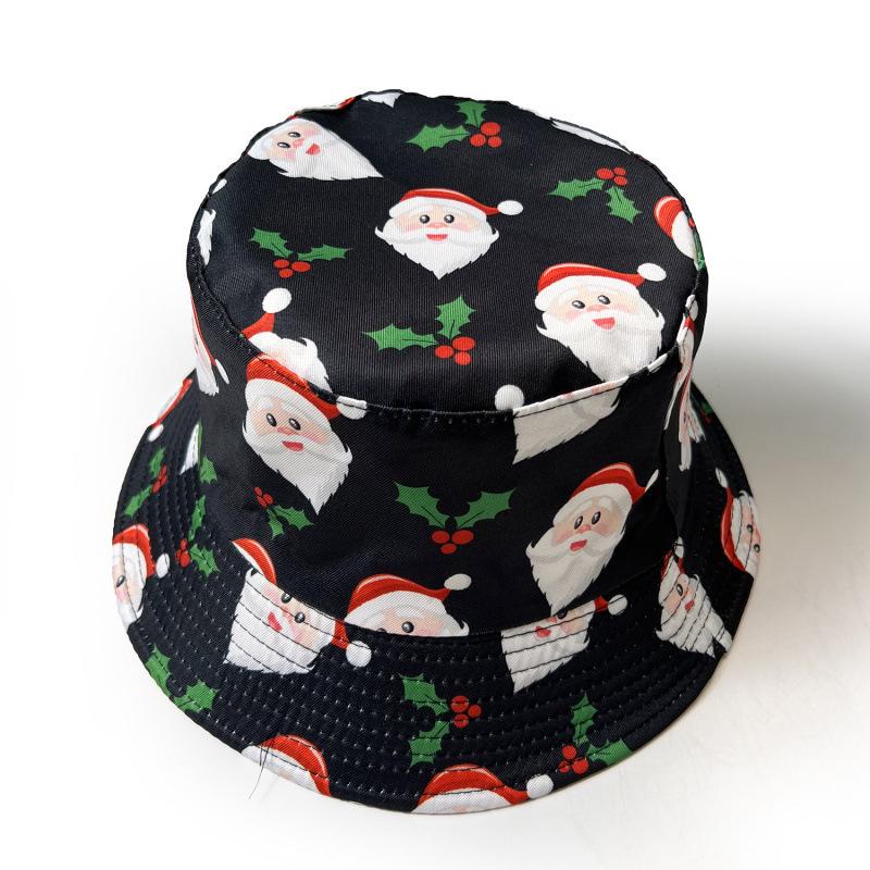 European and American New Santa Printed Bucket Hat Versatile Sunshade Washbasin Hat Women's Christmas Hat