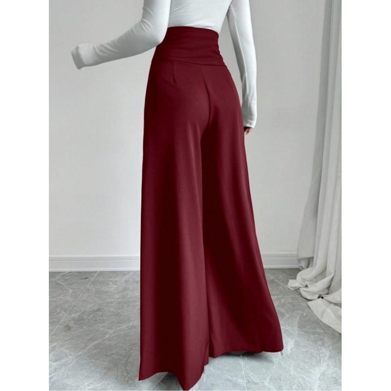 Pantaloni da Donna a Vita Alta, Modellanti per la Pancia, Gamba Larga, con Tasche, Minimalisti ed Eleganti, per l'Ufficio, Primavera/Autunno
