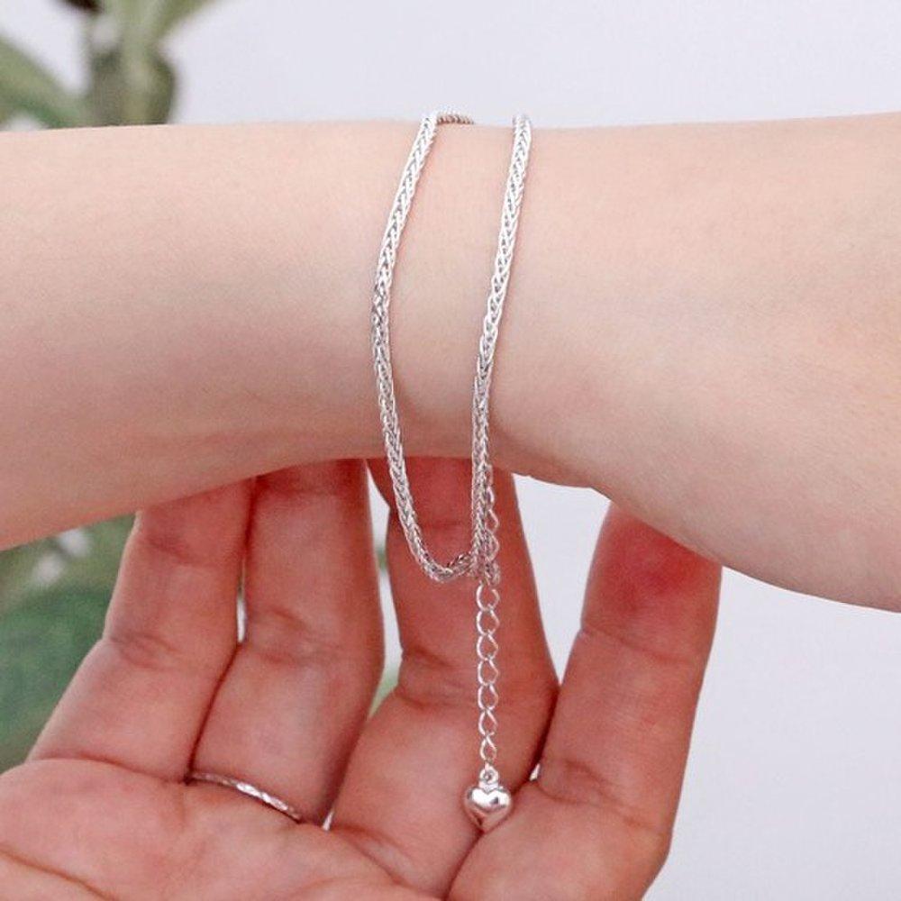 92.5 Silver Double Volume Chain Silver Bracelet, Girlfriend's Birthday 100th Day Gift, Silver Bracelet, Layered Bracelet, Women's Bracelet