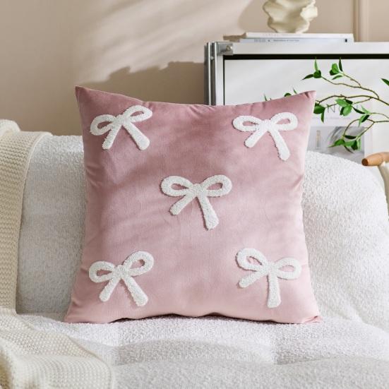 Throw Pillowcase Velvet Soft Decorative Cover Bow Pattern Multiple Sizes Cushion Case Sofa Bedroom Chair