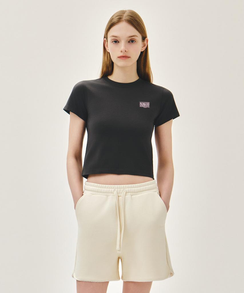Malittepeulangsowajeobeo W Antique Classic Logo Slim Crop Tee Charcoal