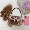 Lolita Plush Handbag Cute Lace & Bow Decor Faux Fur Shoulder Bag Vintage Brown Top-handle Bag Spotted Deer Pattern Underarm Bag