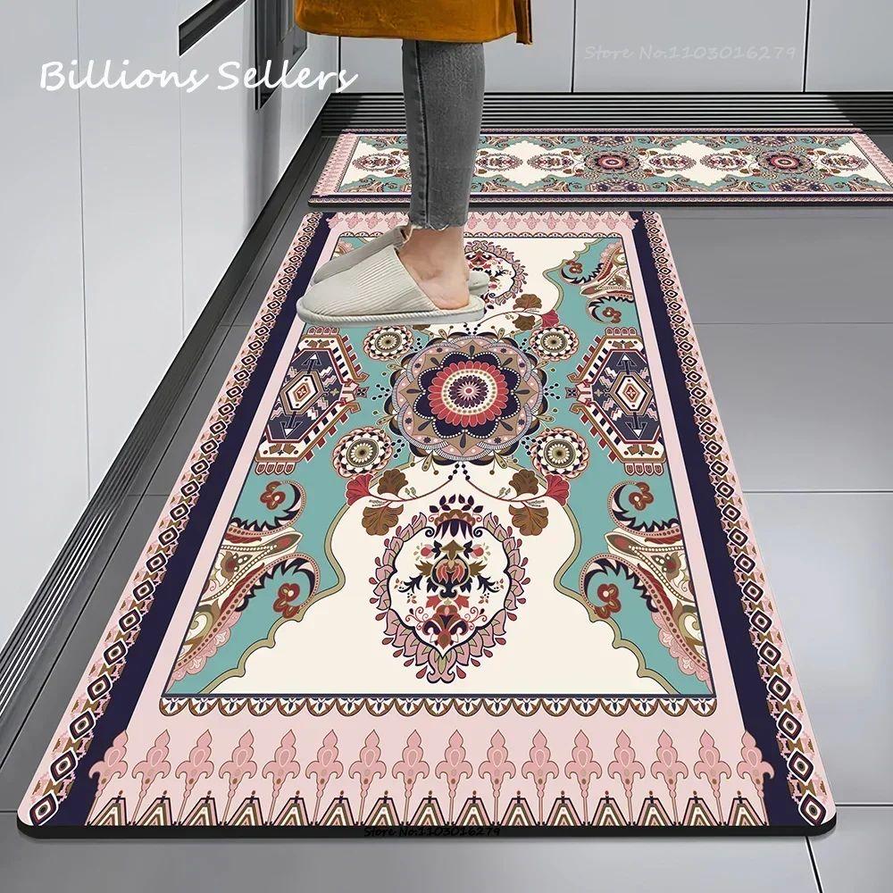 

VIKAMA 1/2PC Diatomaceous Earth Carpet Boho Vintage Persian Kitchen Bathroom Mat Toilet Rug Dirty Resistant Non-slip Home Decor 1PC 40x60CM