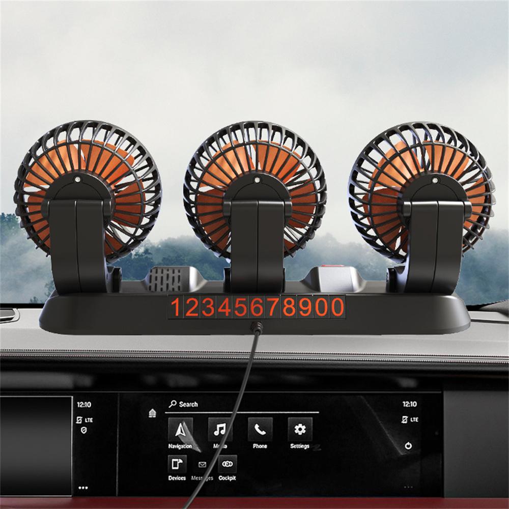 Auto-Ventilator, 3 Köpfe, elektrischer Luftventilator, 360° verstellbar, leiser Auto-Ventilator für Zuhause, Büro, Büro und Auto