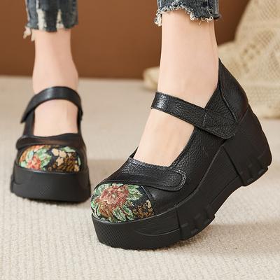 Zapatos de tacón GKTINOO de moda con plataforma de suela gruesa, nuevos de primavera 2024, piel auténtica, cierre de velcro, versátiles, retro, para mujer.