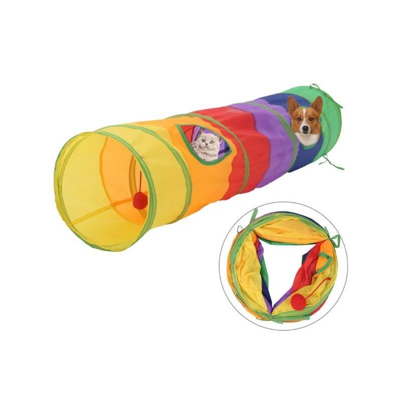 Colorful Rainbow Cat Tunnel Interactive Collapsible Pet Toy For Endless Fun