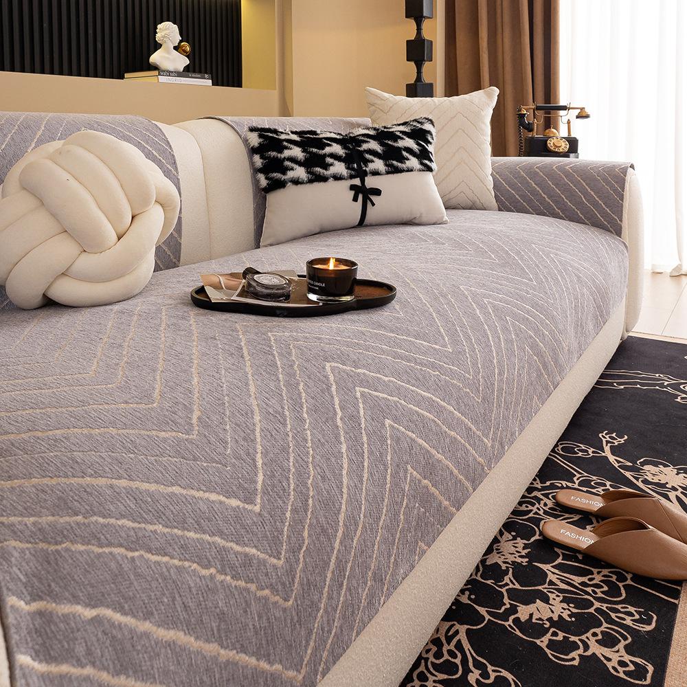 New Chenille Sofa Cushion Non-Slip, Dirt-Resistant And Anti-Cat Scratching Straight Row Cover Light Luxury High-End Cover Cloth Towel