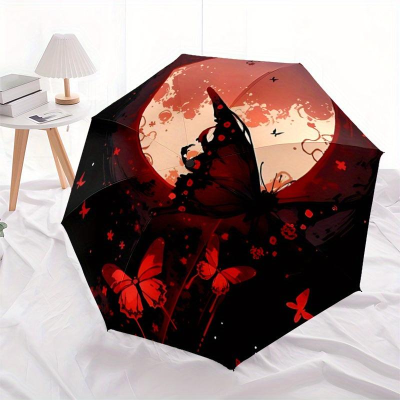 1pc Moonlit Butterflies Automatic Open/Close, Foldable Compact Umbrella with 8-Rib Shaft, Perfect Gift For Men And Women, Casual Style, Vibr