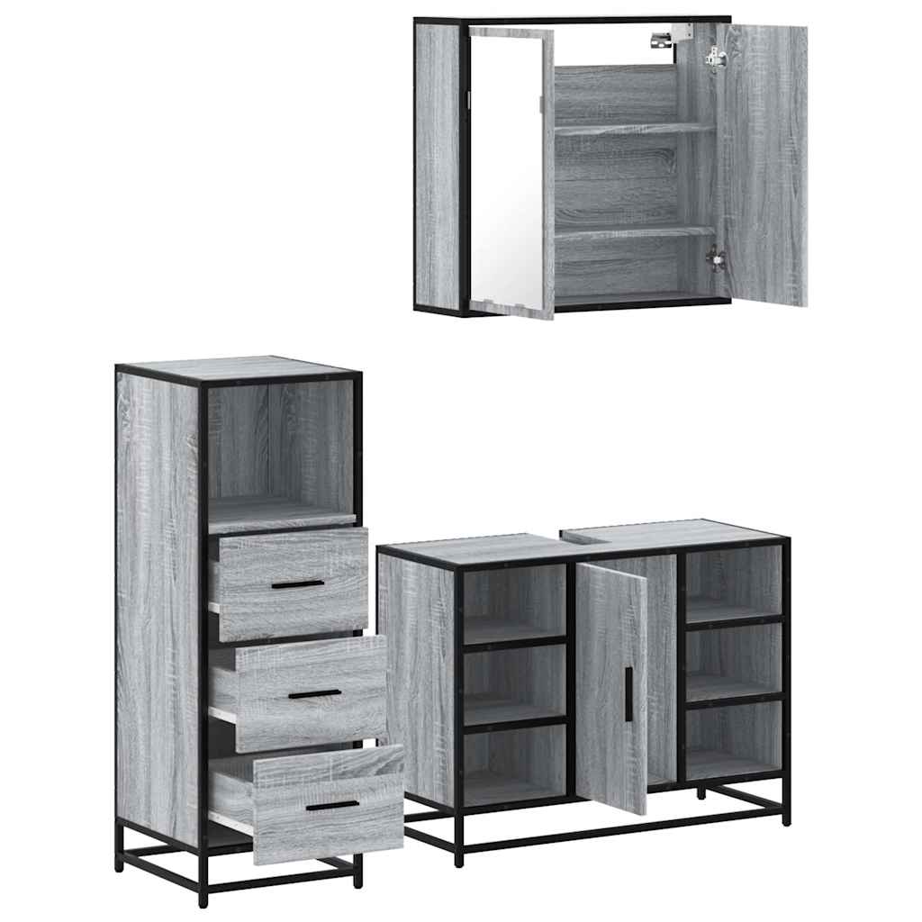 3 Piece Bathroom Furniture Set Grey Sonoma Particleboard