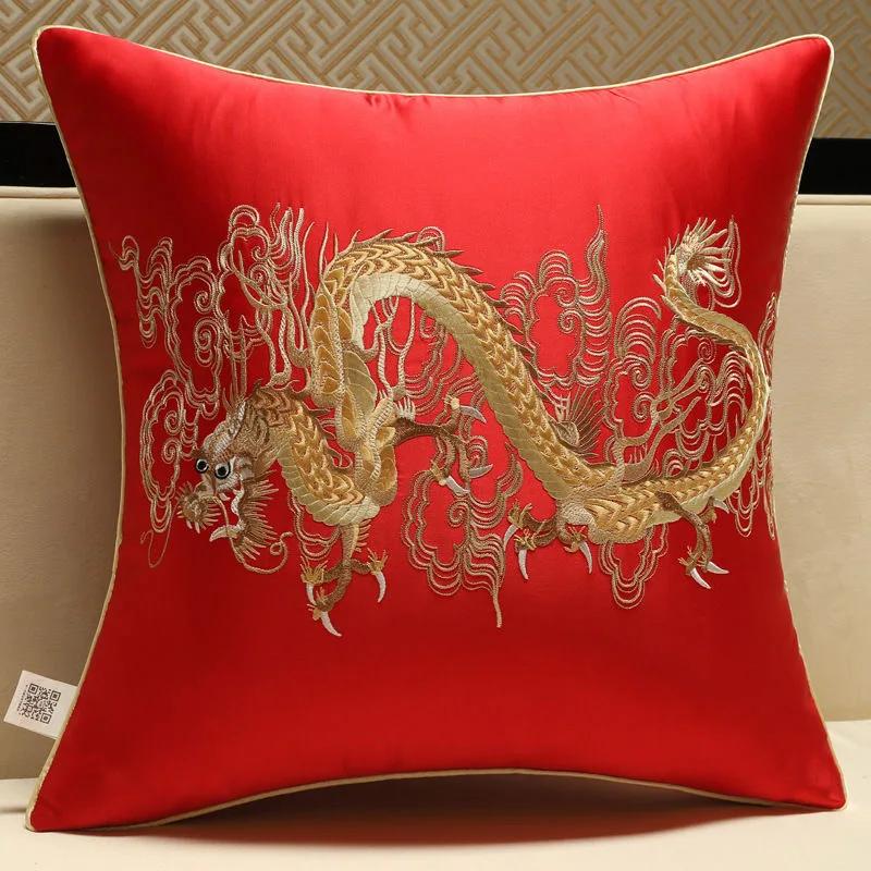 Chinese Style Jacquard Cushion Cover Embroidery Dragon Totem Decorative Pillows Home Bedroom Wedding Party Sofa Decor Pillowcase