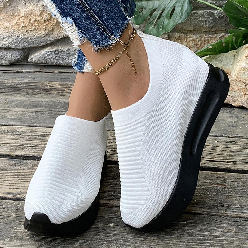 Fashion Thick Sole Height Increasing Casual Sneakers for Women Lightweight Breathable Knit Sports Shoes Woman Slip On Platform Sneakers