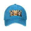 Baseball Cap With Three Cute Kittens Print Washed Baseball Cap
