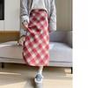 Women's Winter Fleece Lined Plaid Pencil Skirt High Waist Tummy Control Wrap Midi Skirt