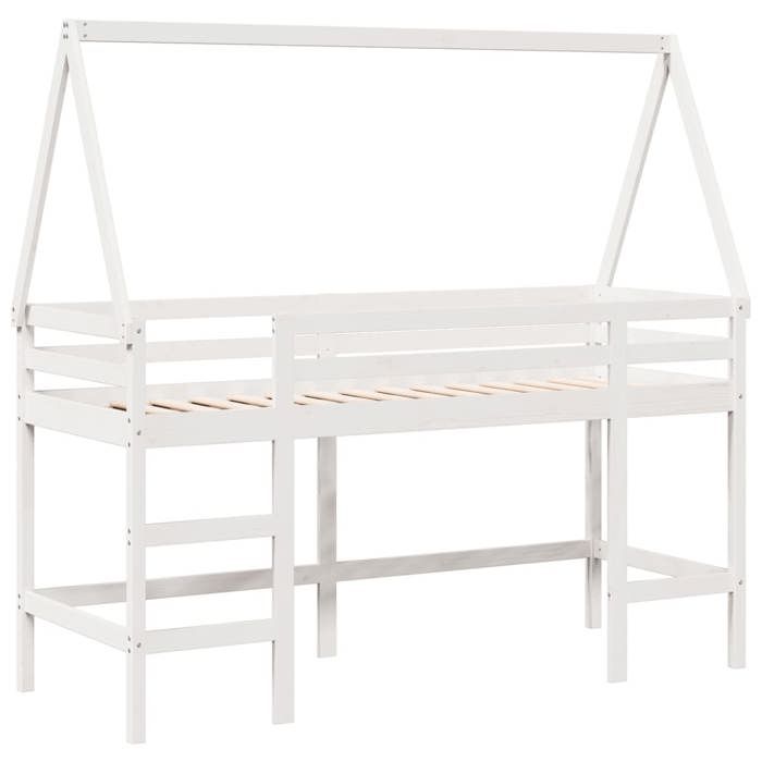 VidaXL Lit superposé et échelle et toit blanc 90x190cm bois pin massif, lit intermédiaire, lit mezzanine avec échelle, lit 3282115