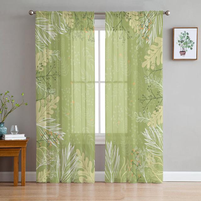 Herbal Flowers Spring Floral Sheer Voile Curtains For Living Room Bedroom Kitchen Festival Decor Chiffon Tulle Window Curtains