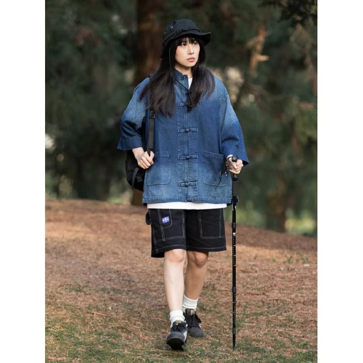 Retro Denim Workwear Short Sleeved Shirt, Men'S And Women'S Summer Fashion Brand, Japanese Retro Half Sleeved Trend, Cool And Loose Shirt