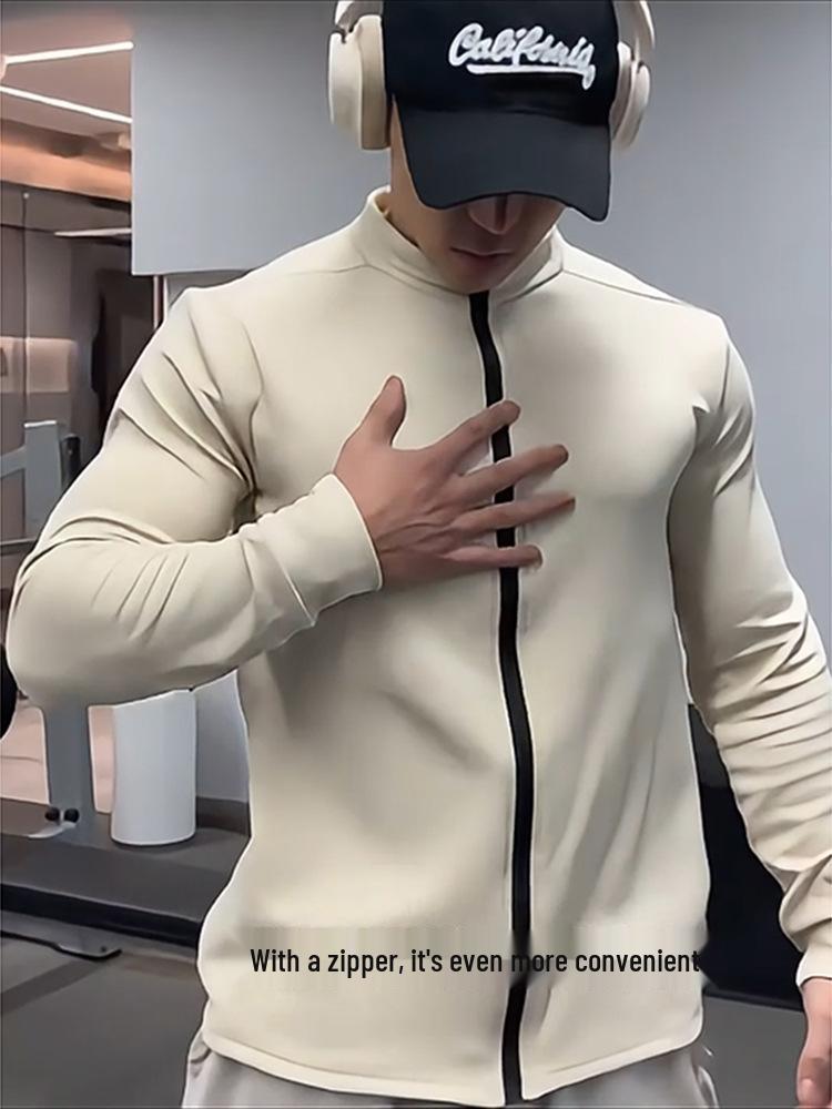 Men's German Velvet Double-Sided Cardigan Hoodie, Slim Fit, Stand Collar, Long Sleeve - Ideal for Autumn/Winter Fitness, Running, and Training.