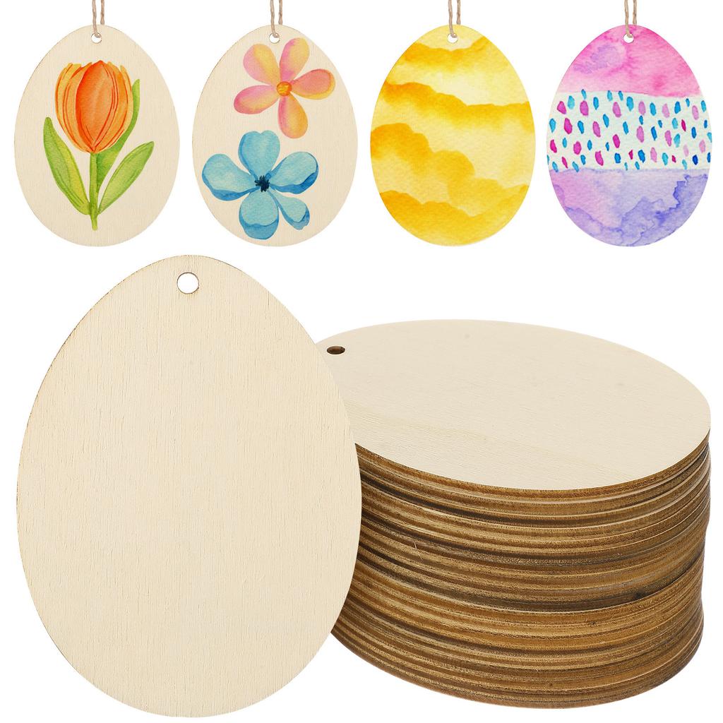 20Pcs Easter Wooden Egg Shape Pendants Smooth Surface DIY Hanging Decor Holiday Party Adornments Home Festival Garden Decoration
