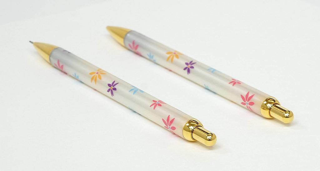 2 Pack Slim Cowhide Pencil Case Red Pen Eraser White and Floral Mechanical Pencil Set ASRMC46W-HS380S-2
