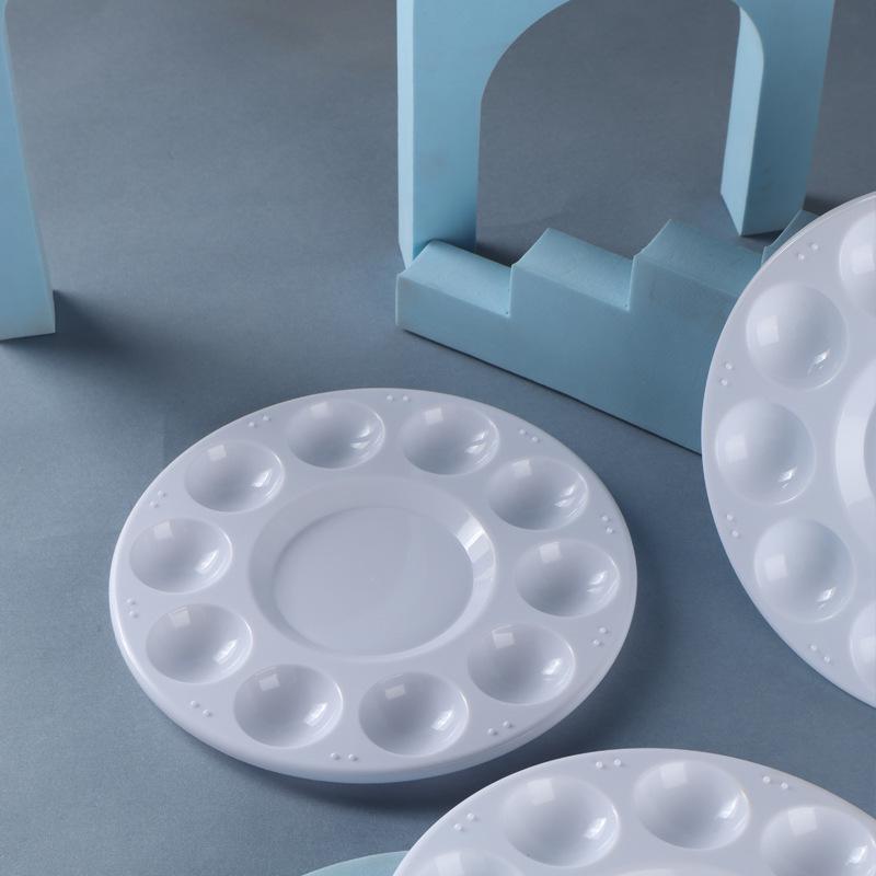 10-Well Round Watercolor Palette, 17cm, Large Mixing Dish, Student Art Supplies, PP Plastic