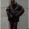 Autumn New Product Women clothes American vintage Zipper Lapel Long sleeve Pu Anti-Leather Loose Crop jacket Outerwear