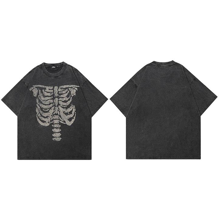 Hip Hop Faded Black TShirt Streetwear Skeleton Graphic T Shirt Cotton Hipster Men Tshirt Unisex Tops Tees Vintage S