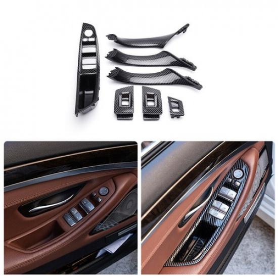 7x Carbon Fiber Car Interior Door Handle Pull Trim For Bmw 5 Series F10 F11 LHD