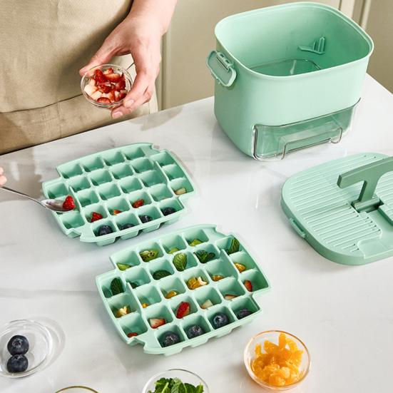 Ice Tray with Lid & Bin Press To Release 52 Cavity Ice Cube Mold for Freezer BPA-Free Stackable Ice Cube Maker for Drinks Whiskey Coffee Cocktail