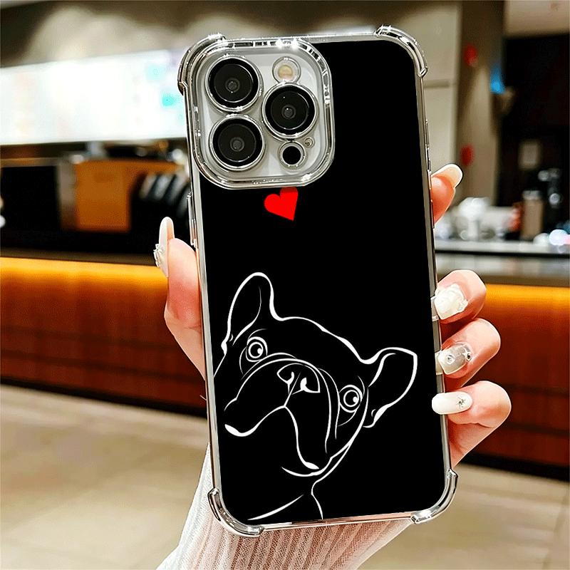 French Bulldog Black Desgin Plating Phone Case For Iphone 16 17 Pro Max Air 16E 14 15 Plus 12 13 Mini Anti-Fall Airabag Cover