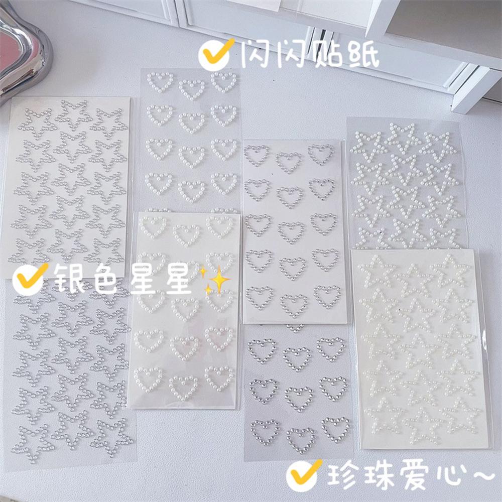 3D Star Heart Shaped Pearls Crystal Stickers Kids DIY Self Adhesive Jewel Crafts Sparkly Rhinestone Stationery Stickers Girls