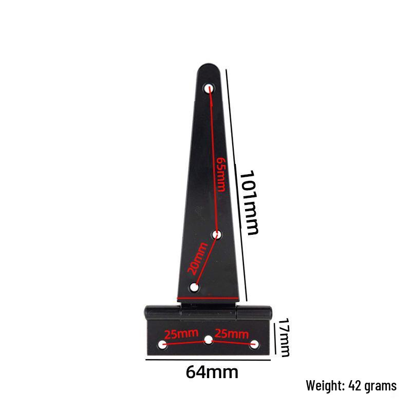 6-Inch T-Shaped Black Iron Door Hinge for Barn Doors - Triangle Slot Bearing Design
