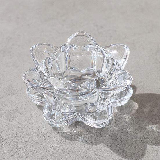 huaqianguhh Crystal Lotus Flower Tealight Candle Holders, Glass Tea Light Candlestick Decor with Deep Grooved Plate, Multifunctional Decoration