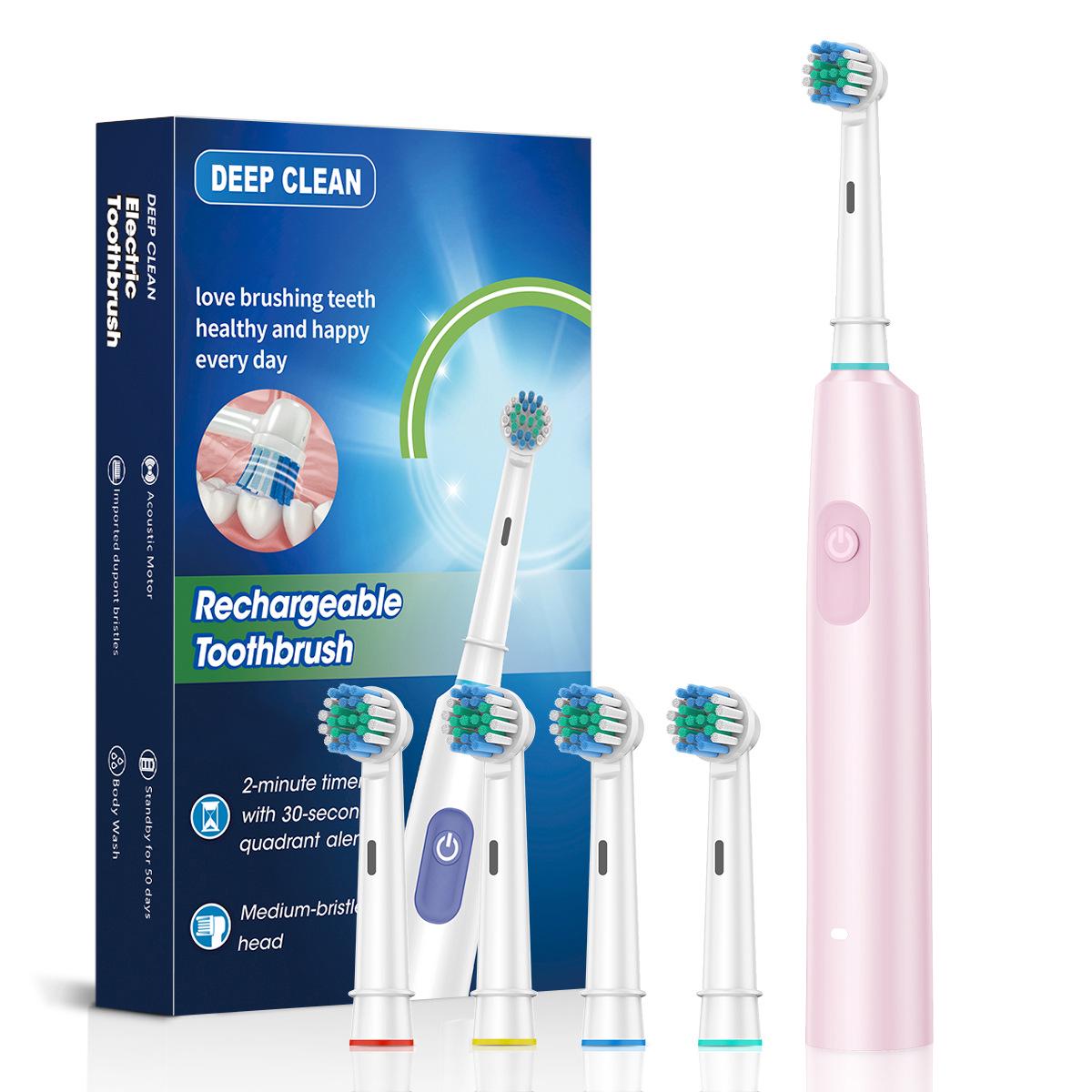 

Rotating Round Head Electric Toothbrush for Adults 4 brush heads розовый