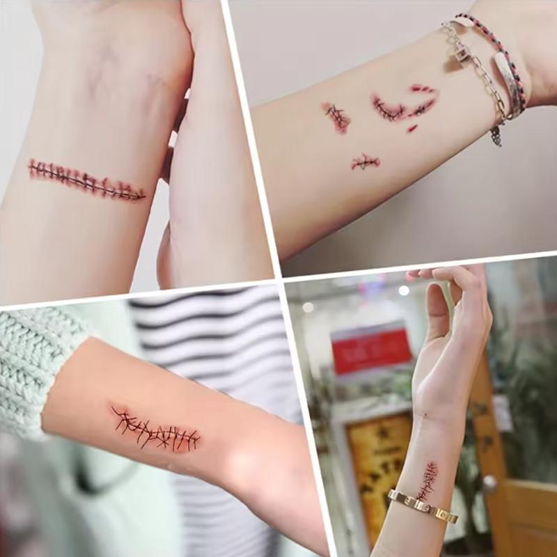 10 Sheets Halloween Horror Wound Temporary Tattoos Waterproof Realistic Blood Tattoo Scar Tattoo Stickers Suitable for Face and