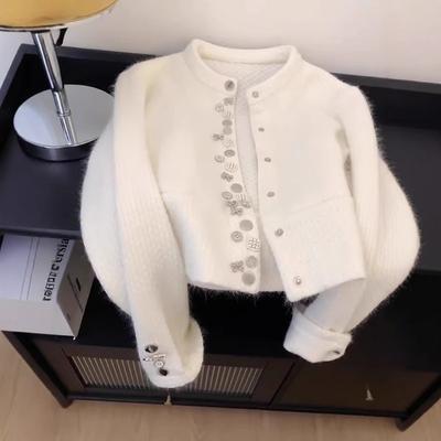 White Heavy Industry Raccoon Fleece Sweater Jacket Women's Autumn and Winter New Furry Knitted Cardigan Top