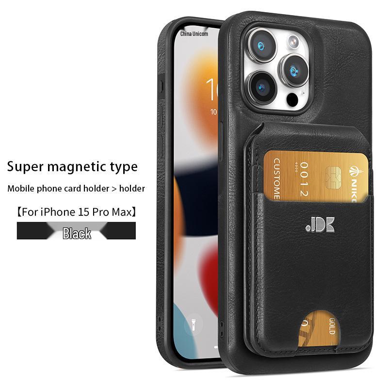 

Magnetic Leather Card Holder Stand Case for iPhone 17/16/14 Pro Max - Drop-Proof Business Design 17 чёрный