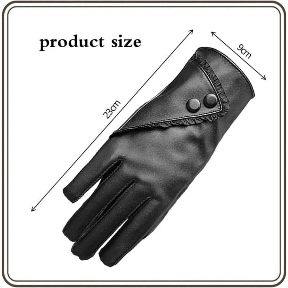 PU Leather Lace-trimmed Gloves Winter Warm Outdoor Cycling Gloves Fashion Touchscreen Gloves