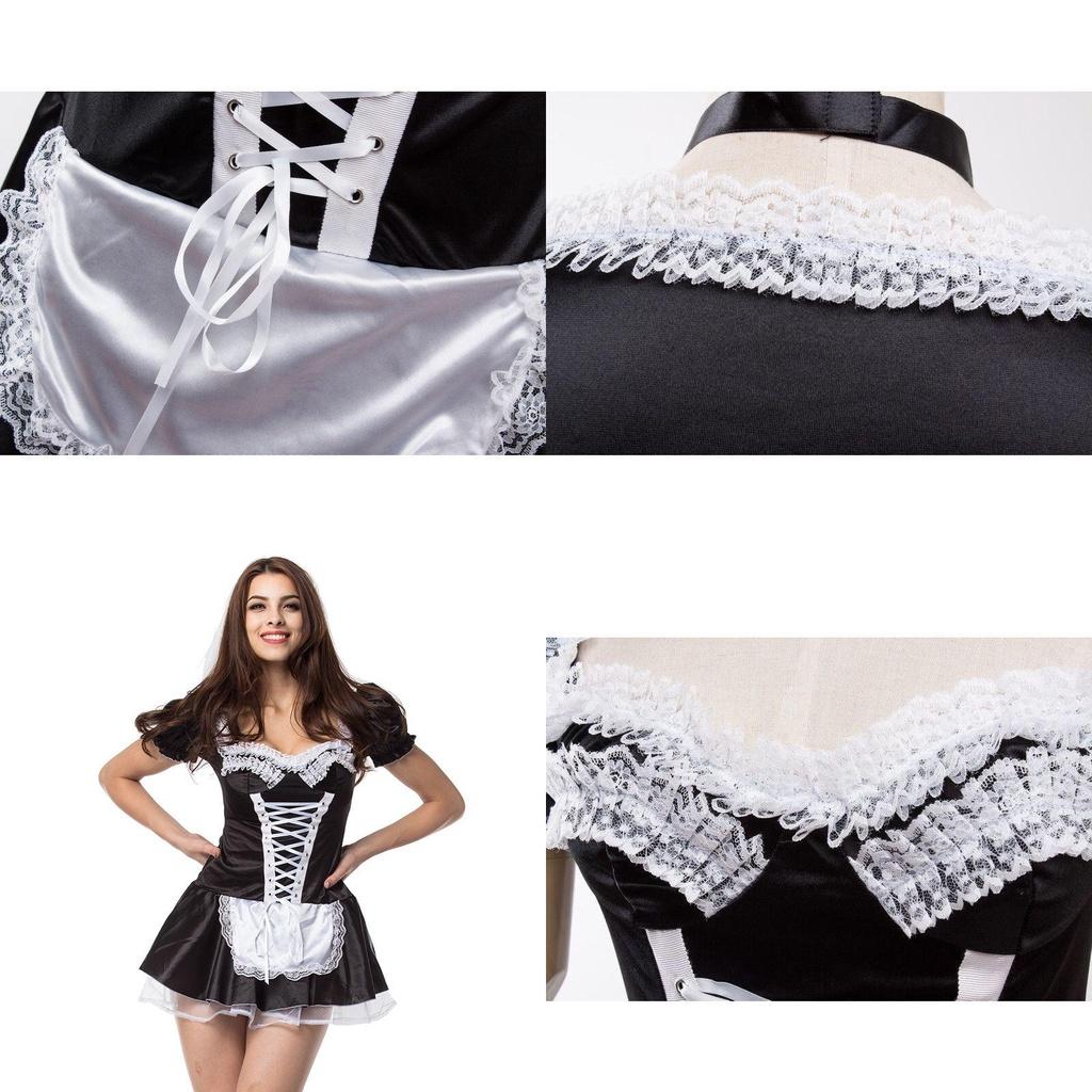 French Maid Uniform Costume Black Cosplay Dress For Exotic Roleplay