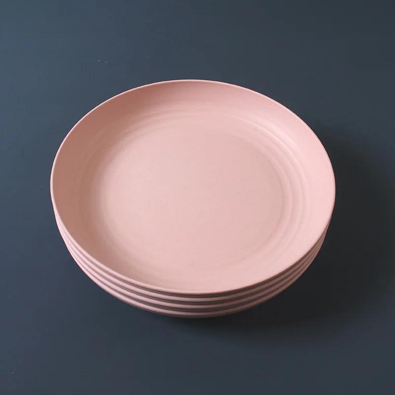 LMETJMA 4Pcs Lightweight Wheat Straw Plates Unbreakable Reusable Dinner Dishes Set Dishwasher & Microwave Safe JT93