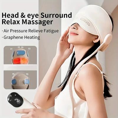 Electric Head Massager Scalp Massager Head Compress Air Bag Massager with Heat & Knead Portable Electric Head-Eye Massager