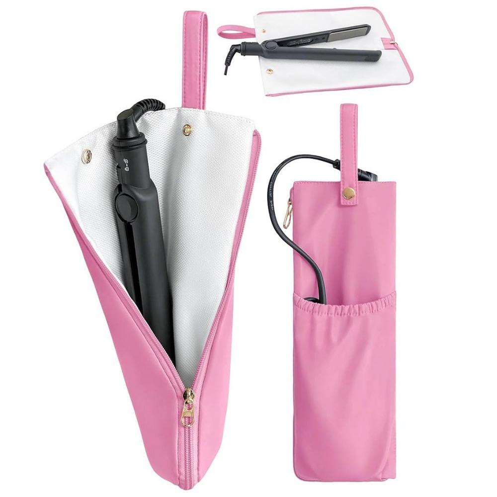Heat-Resistant Curling Iron Bag Hanging Anti-scalding Straightener Storage Pouch Waterproof with Zipper Hair Curling Holder