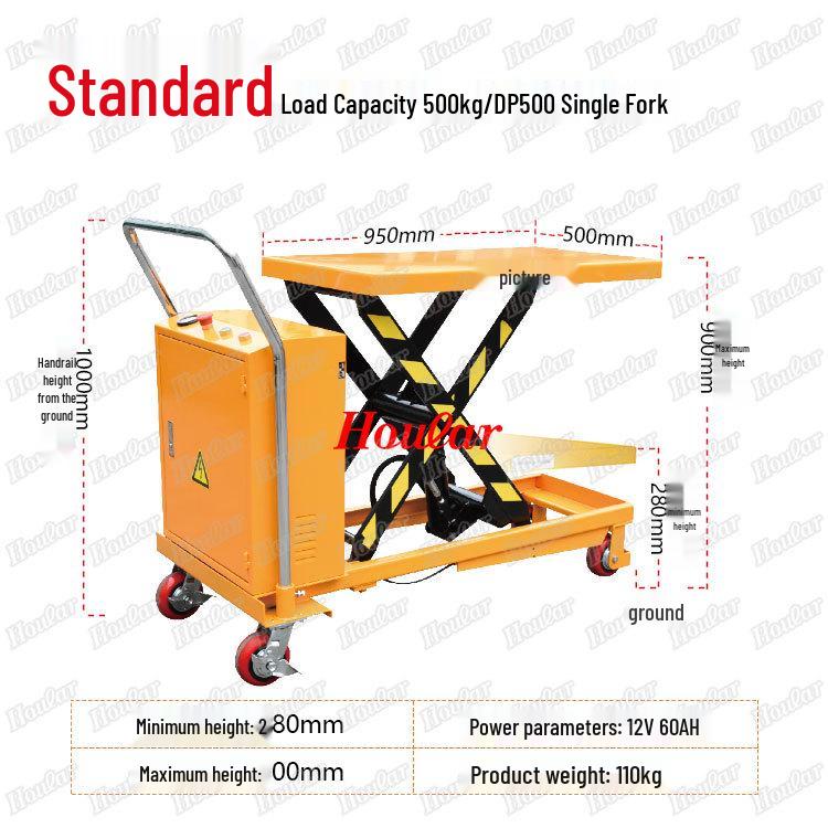 Electric Hydraulic Scissor Lift Cart - Mobile Flatbed Trolley