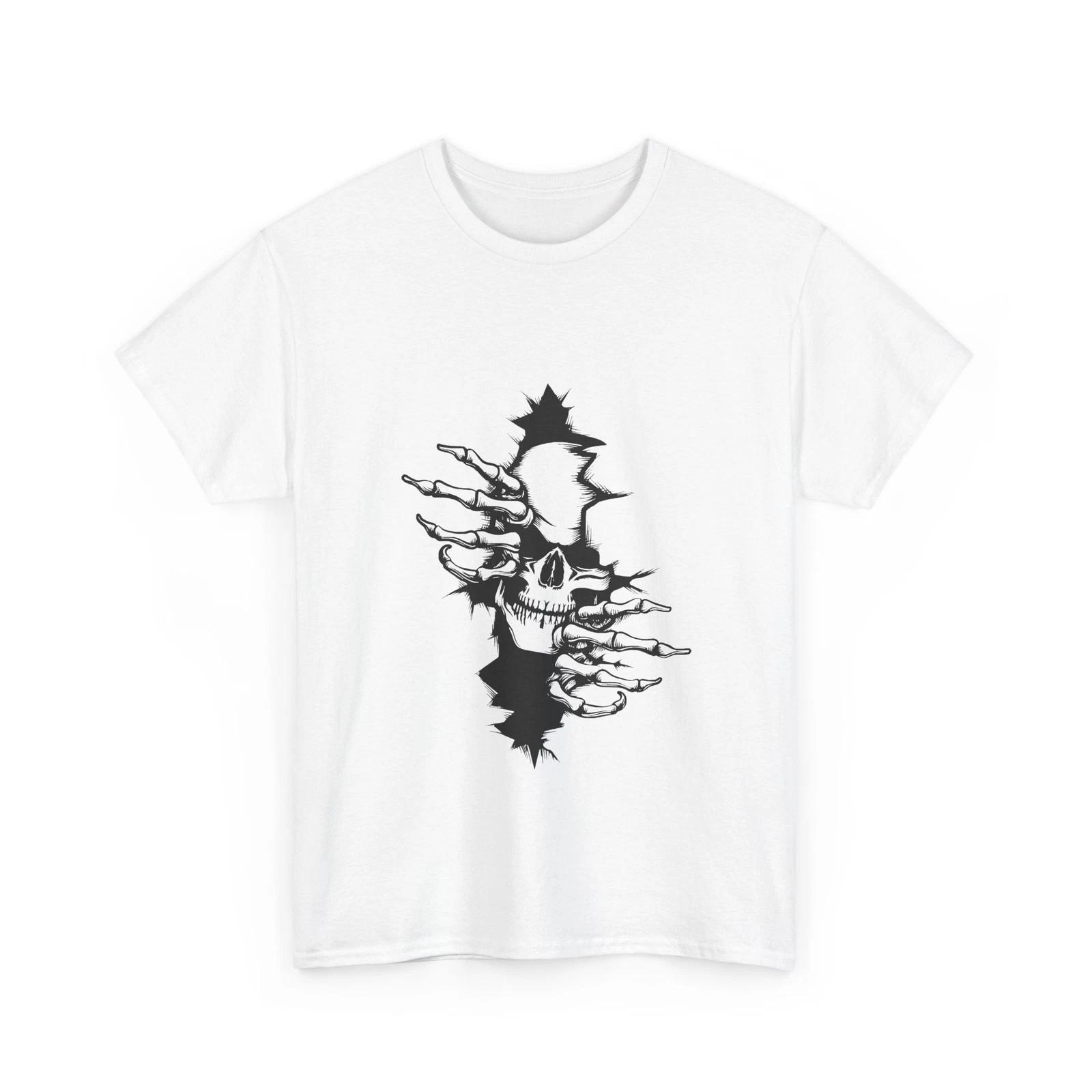 100% Cotton T-shirt Mens Tees Top Skull from hole 100% cotton M