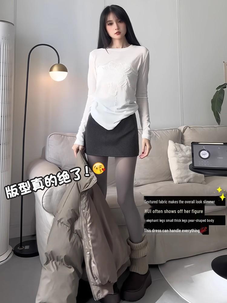 Gray High-Waisted Wool A-line Mini Skirt for Petite Women, 2025 Autumn/Winter Collection - Slimming, Anti-Exposure, Bodycon Fit.